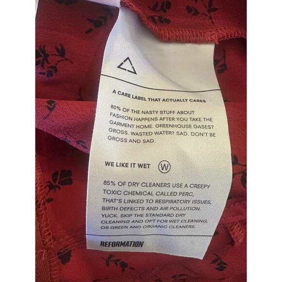 Reformation Red & Black Floral Print Mini Dress Bell Sleeve Ruffle Women's Large - Picture 15 of 16